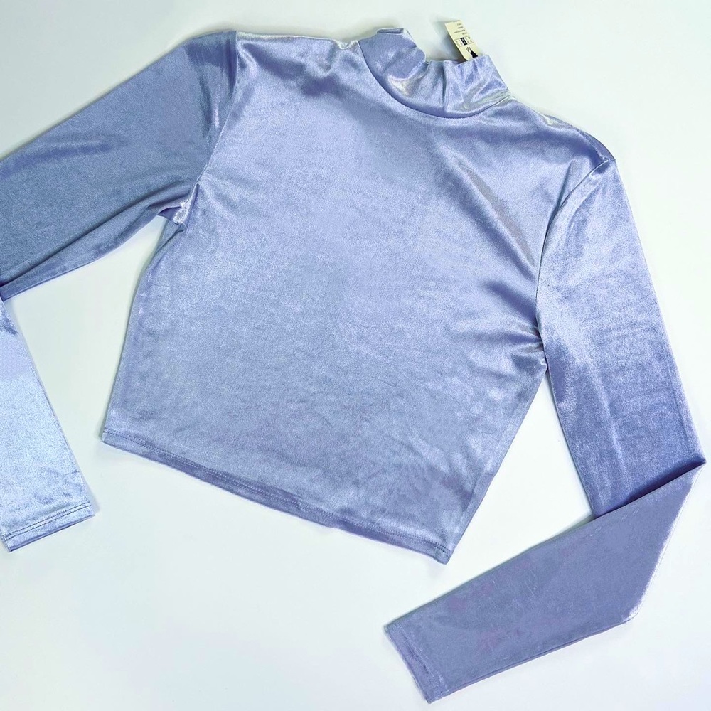 frosted lilac velvet mockneck crop top